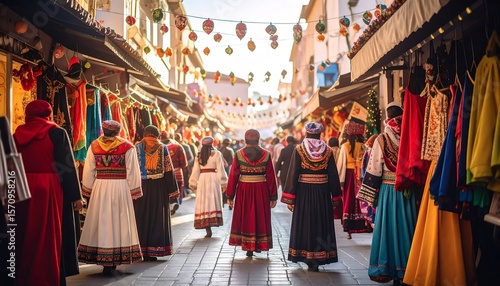 Wallpaper Mural Walking Through a Colorful Market Street with Festive Decorations Torontodigital.ca