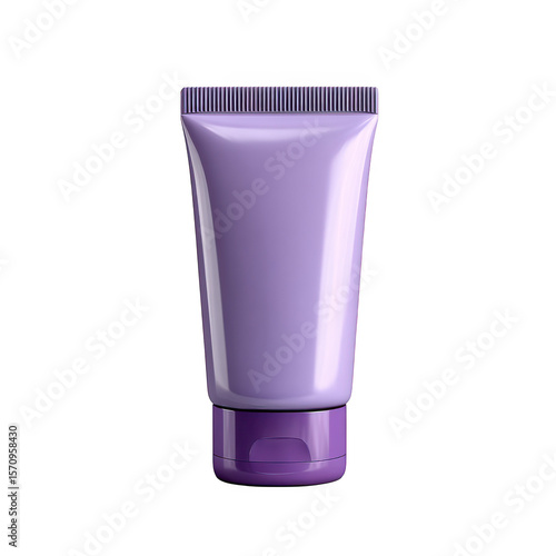 Shiny purple cosmetic tube with ribbed cap isolated on transparent background