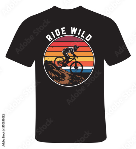 Ride Wild Retro Mountain Biking T-Shirt Design