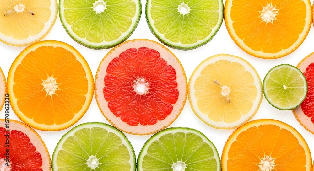 Obraz premium A colorful assortment of fresh, juicy citrus fruits, including lemon , lemons, limes, and grapefruits, presented as whole fruits, halves, and wedges. This bright and healthy collection mengo day 