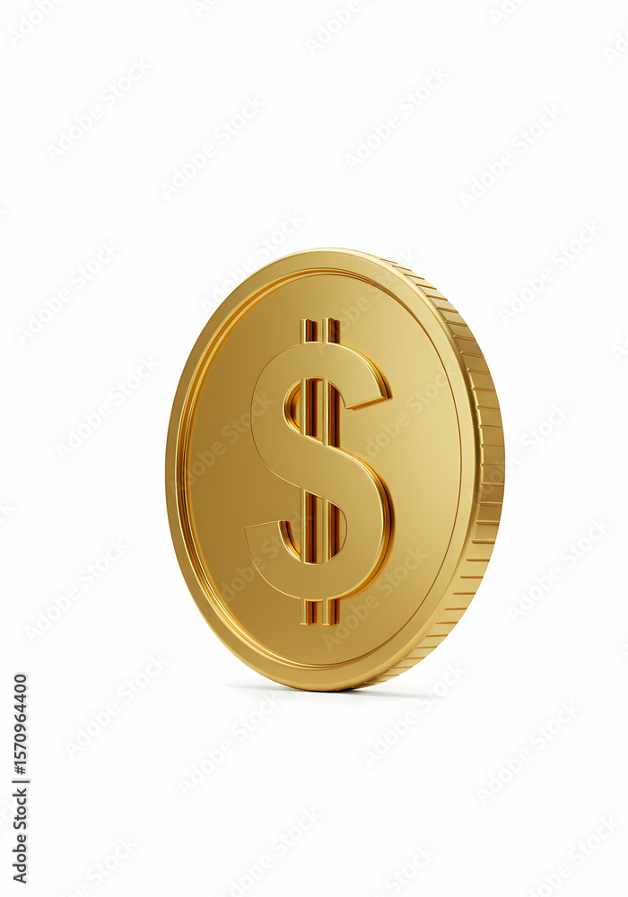 Gold Dollar Coin Shiny Metal Currency on White Background Gold Dollar Coin Shiny Metal Currency on White Background