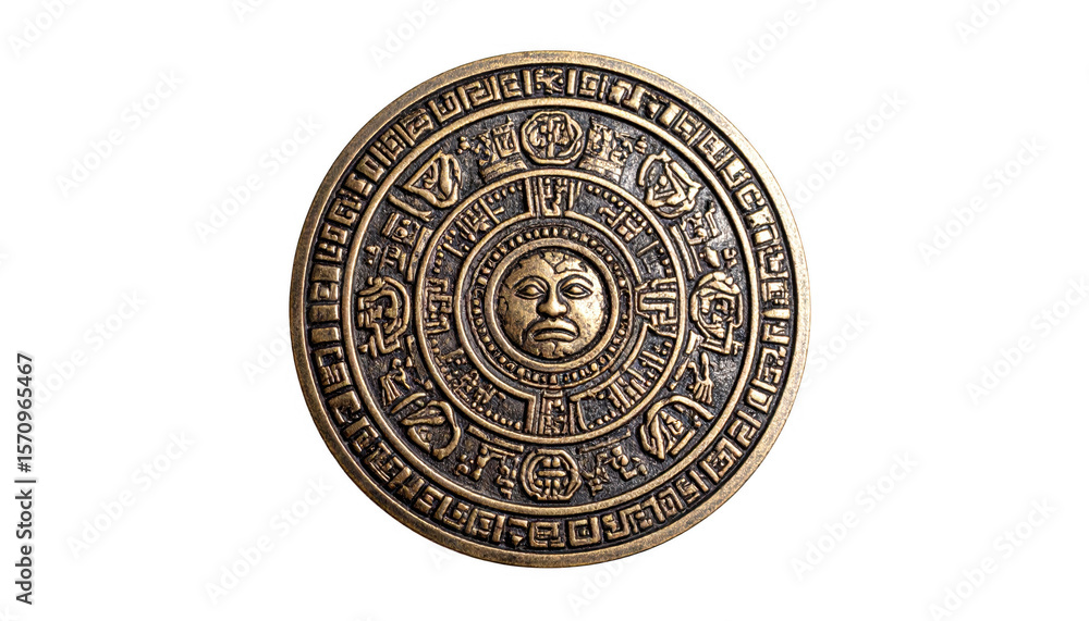 Obraz premium Ancient bronze circular disc artifact isolated on transparent background