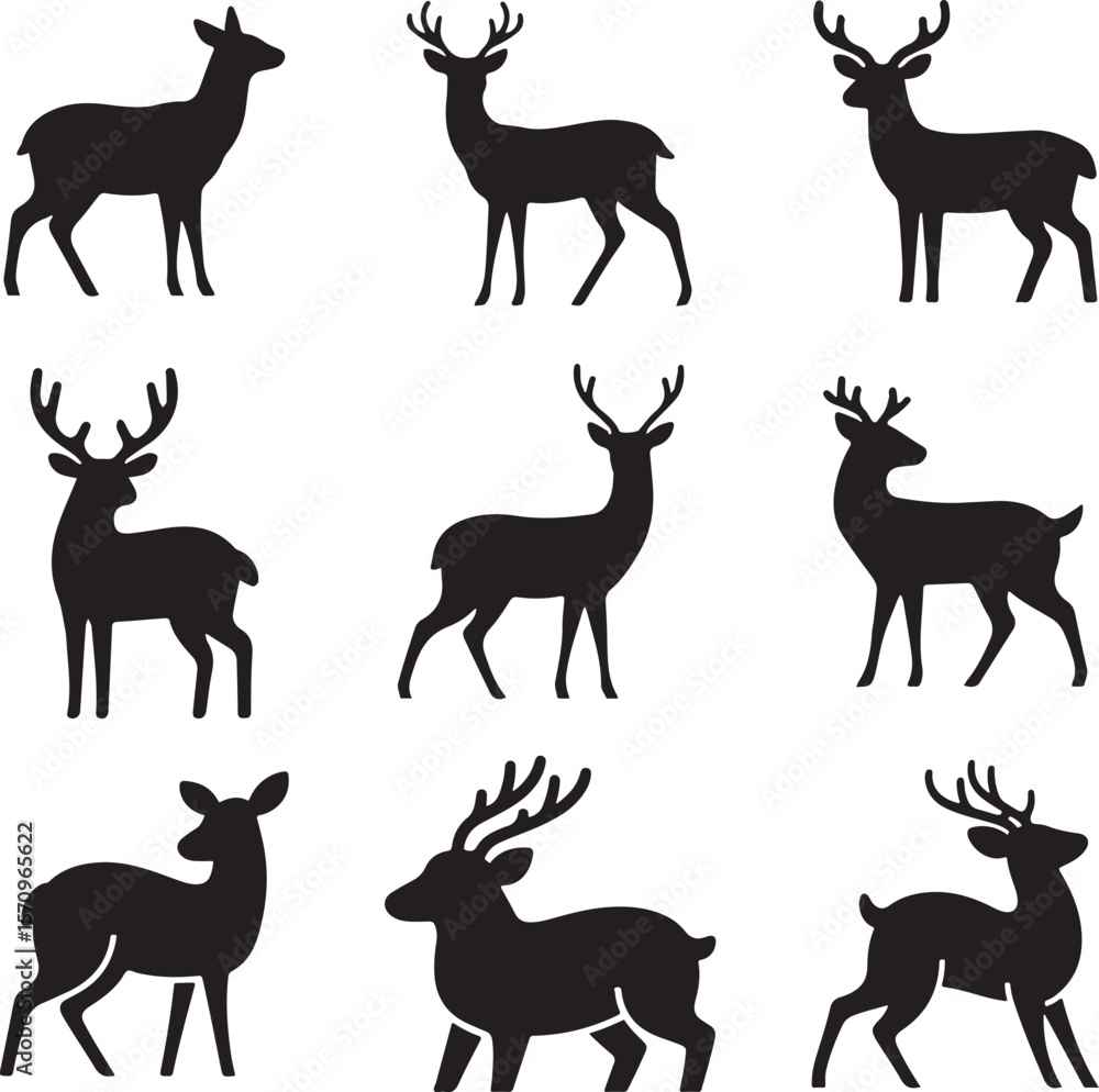 Obraz premium Deer Silhouette Vector Set of Buck and Doe Icons