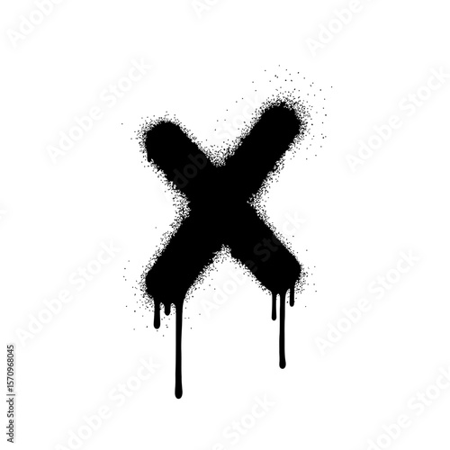 A black spray paint x with drips on a plain white background art
