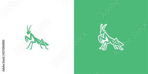 Praying mantis silhouette vector logo in poised attack stance, generative ai