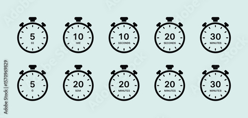 Collection of stopwatch icons displaying various time intervals in seconds and minutes