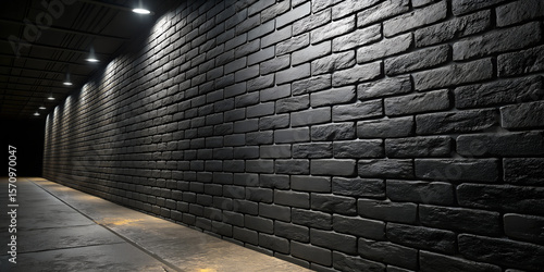 Black brick wall texture background dark tunnel with lights architecture