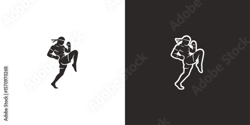 Muay Thai fighter silhouette vector logo in striking pose, generative ai