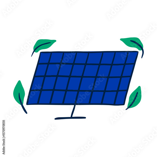 Eco-friendly solar panel vector hand drawn illustration. Renewable energy and green technology icon.