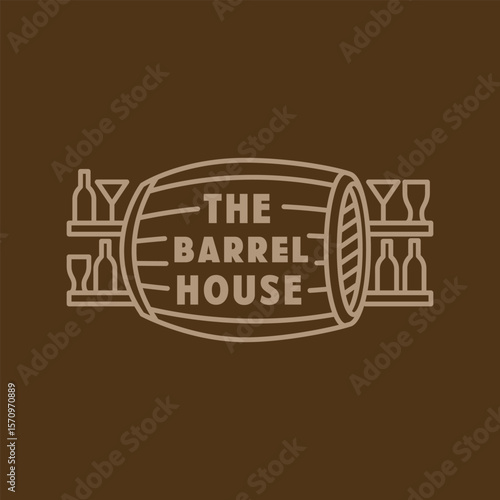 minimalist the barrel house line art icon logo vector illustration design. simple modern brewing company logo concept