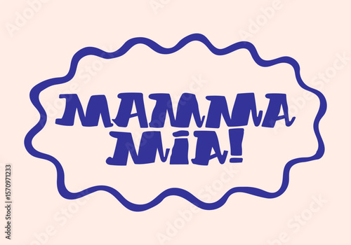 Mamma Mia (Oh Mama) lettering in hand drawn summer doodle print. Beach Mediterranean vibes. Retro postcard clipart in coastal, naive, minimal design. Perfect for travel, fashion, and decor