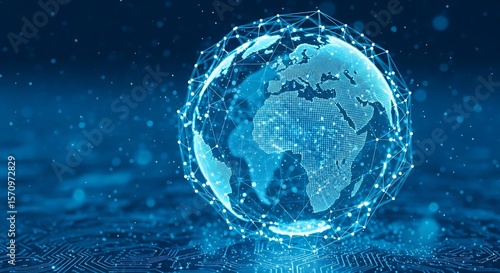 Wallpaper Mural Glowing Tech Earth with Data Network Torontodigital.ca