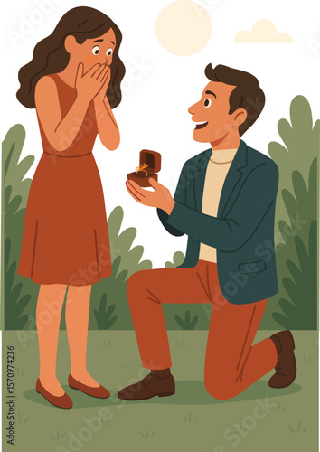 Marriage Proposal Illustration Romantic Couple Engagement Scene