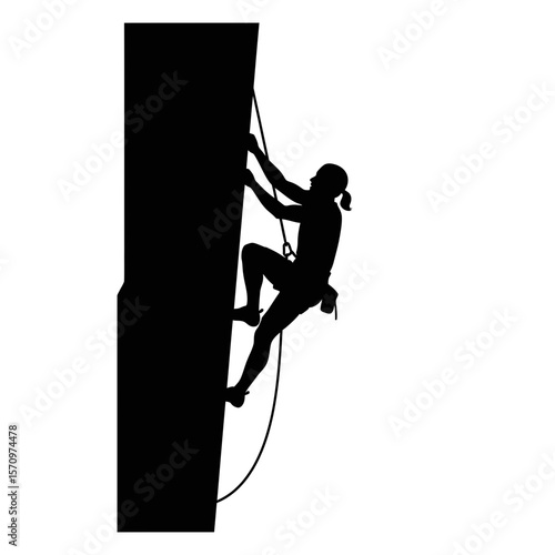 Black Silhouette Icon: Rock Climbing on Vertical Flat Wall Focus