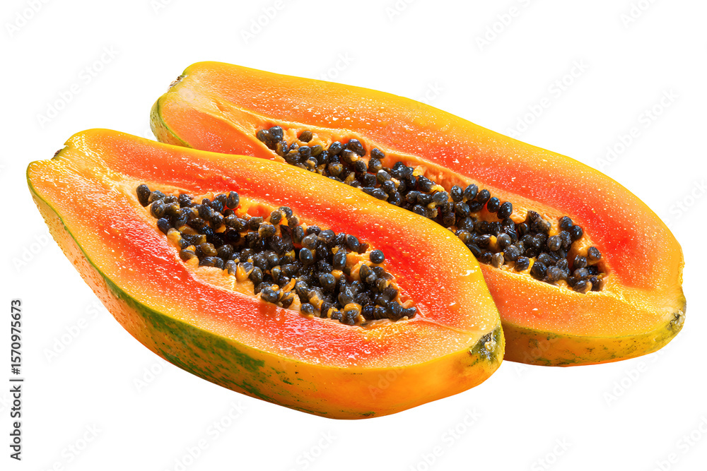 Ripe papaya slices isolated on transparent background, exotic fruit cut out Ripe papaya slices isolated on transparent background, exotic fruit cut out