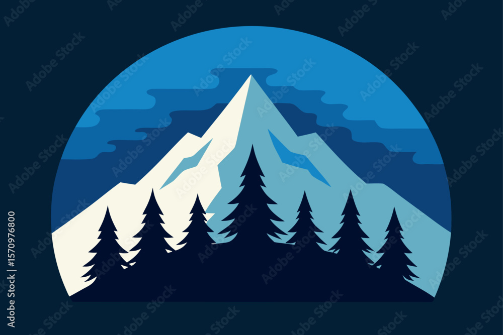 Obraz premium Majestic Mountain Peak Winter Wonderland Landscape Illustration