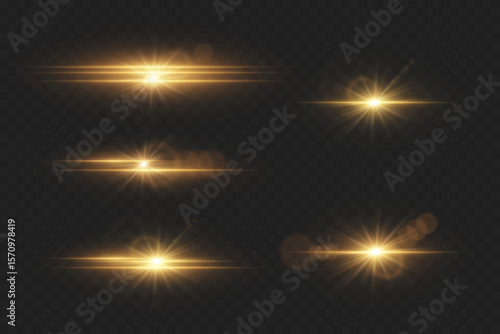Set of lighting effects, star and light flash. On a transparent background.