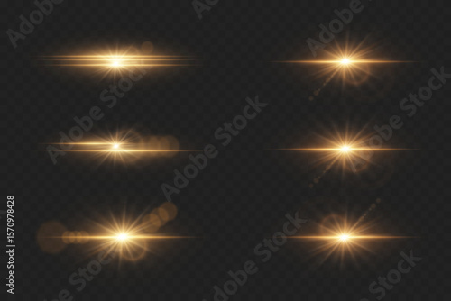 Set of lighting effects, star and light flash. On a transparent background.
