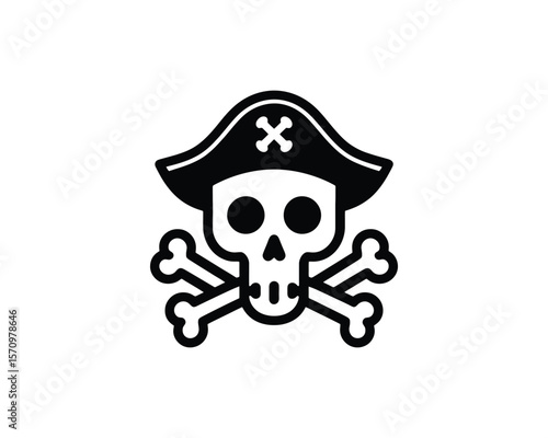 Iconic pirate skull and crossbones graphic vector emblem