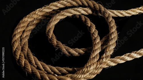 A detailed view of a rope lying flat on a dark background
