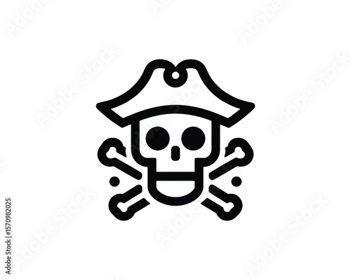 Fierce Jolly roger icon minimalist pirate skull and crossbones vector illustration