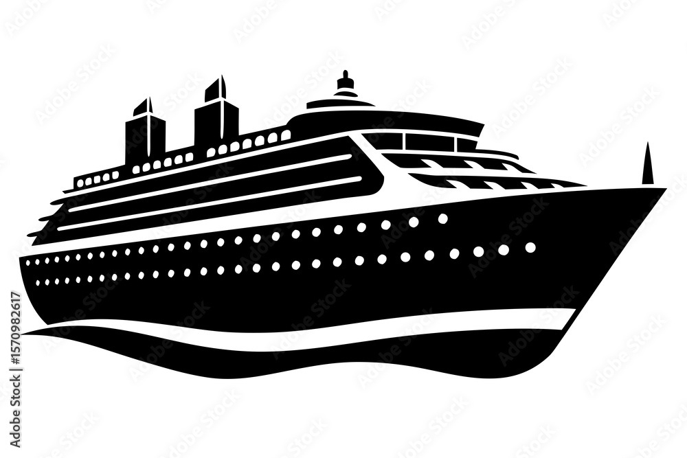Obraz premium Cruise Ship Silhouette Vector Illustration