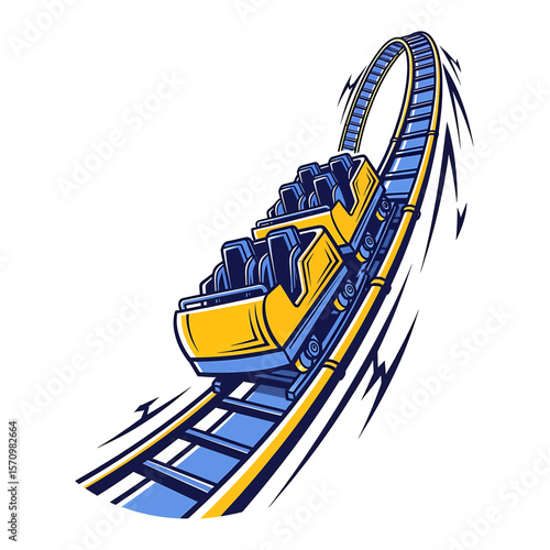 Roller Coaster Ascends a Steep Incline, conveying thrill and excitement, isolated on white background, vector illustration, dynamic motion, amusement park fun.