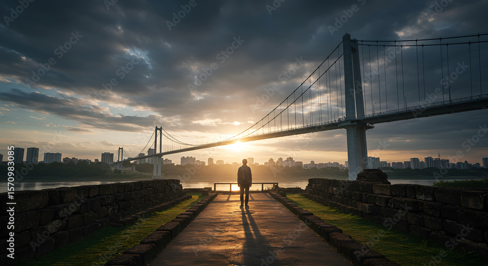 Fototapeta premium Golden Gate Bridge at sunset, a beautiful San Francisco landmark over the bay