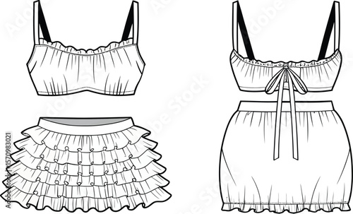 Strappy Ruffle Bodice and Layered Skirt CAD Drawing