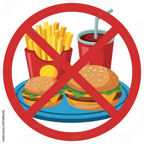 No junk food sign with hamburgers fries and soda