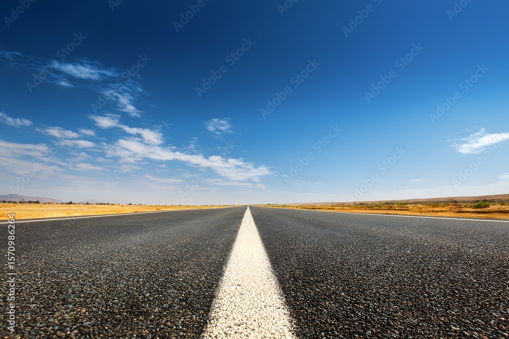 Naklejka premium A ribbon of road sailing smoothly into the blue sky dream cobwebs land.