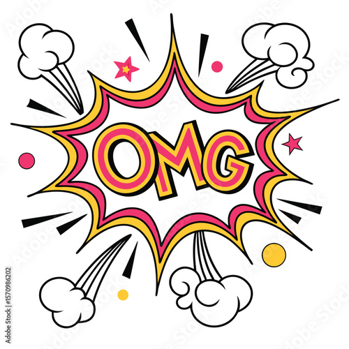 Colorful omg comic book style speech bubble