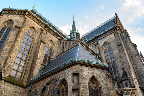 Basilica of St. Ludmila, neo-Gothic Catholic church at the Namesti Miru square in Vinohrady district of Prague, Czechia