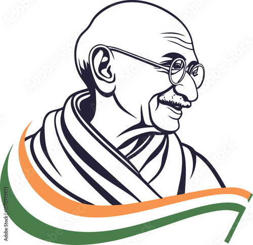 Mahatma Gandhi portrait with Indian flag colors independence day illustration
