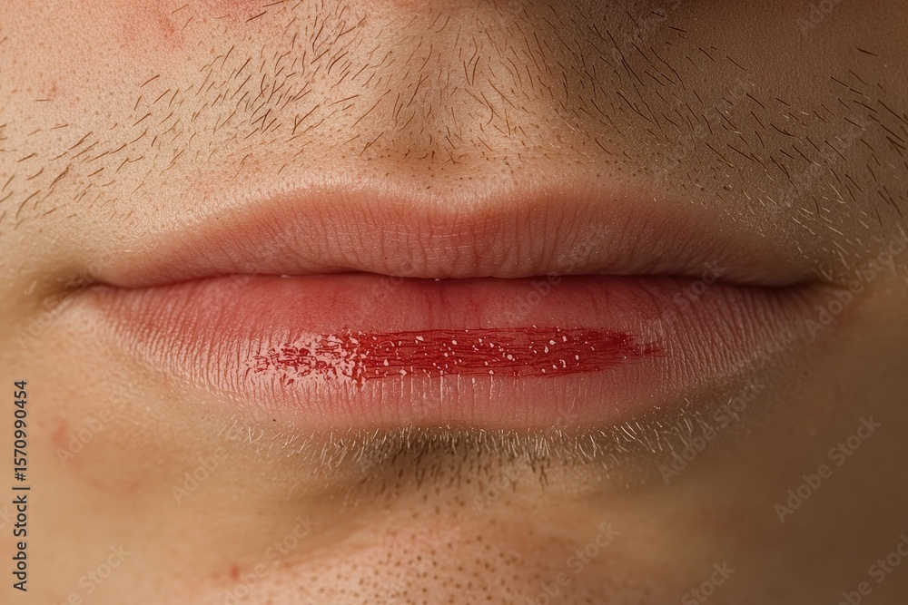 Fototapeta premium A close-up shot showcasing lips with red gloss, detailed texture, and skin