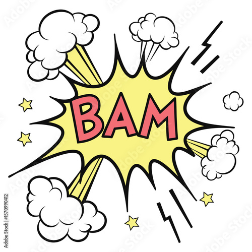Comic book style bam speech bubble explosion design element