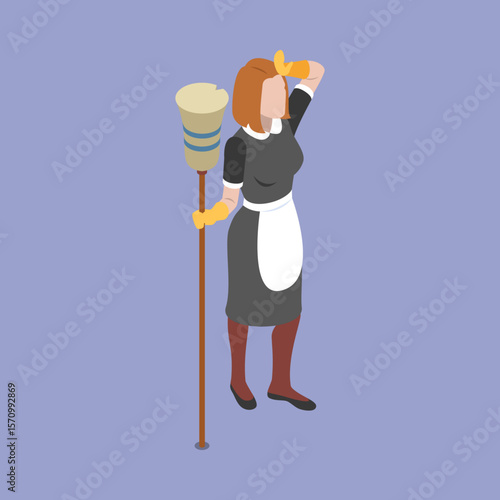 Tired Maid Vector Illustration Cleaning Service