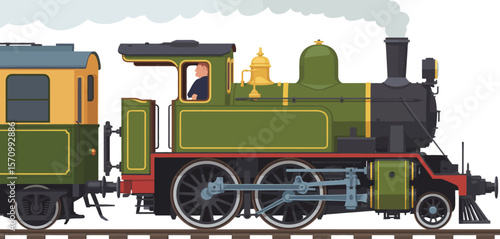 Vintage Steam Train with Passenger Car