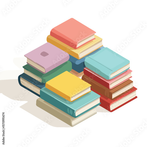 stash of book isolated in White Background, stash of book vector, Flat lay vector illustration