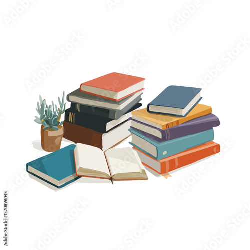 stash of book isolated in White Background, stash of book vector, Flat lay vector illustration