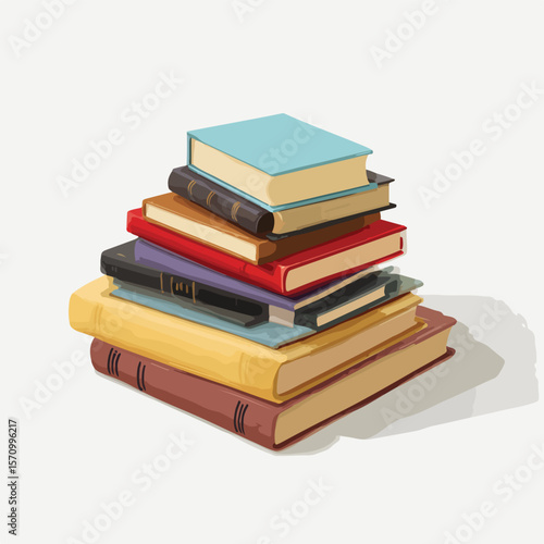 stash of book isolated in White Background, stash of book vector, Flat lay vector illustration