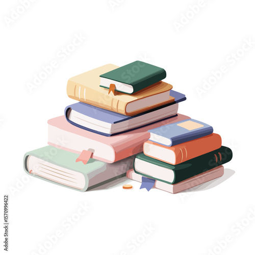 stash of book isolated in White Background, stash of book vector, Flat lay vector illustration