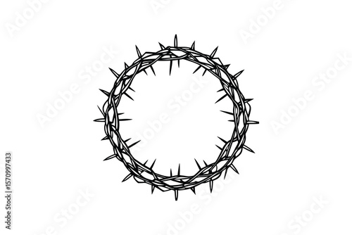 Crown of Thorns Illustration in Black and White on White Background