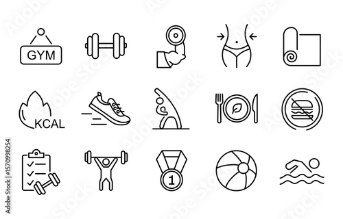 Fototapeta Naklejka Na Ścianę i Meble -  Fitness icon set vector sports and fitness icon set