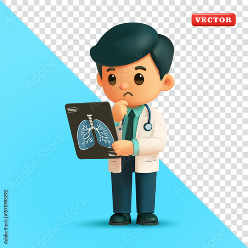 Doctor looking at lung x-ray, 3D vector. Suitable for health and education