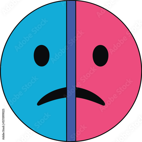 Sad face emoji blue and pink bipolar depression mental health awareness icon graphic illustration vector art