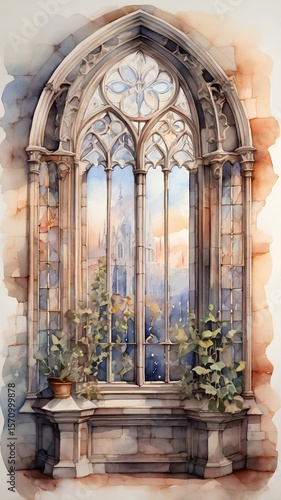 Wallpaper Mural gothic window, watercolor, illustration Torontodigital.ca