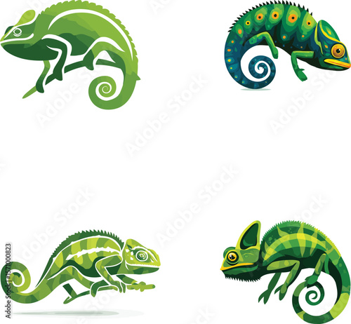 Chameleon vector art illustrations set colorful design eps