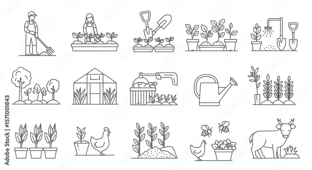 Gardening, Farming, and Agriculture Line Icon Set Gardening, Farming, and Agriculture Line Icon Set
