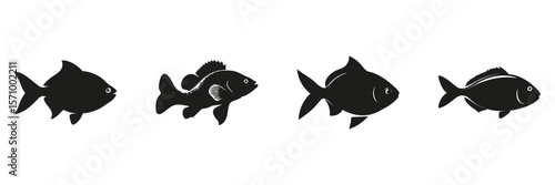 Fish Silhouettes In Icon Set. Marine Life And Aquatic Species Symbol Collection. Environmental And Educational Use. Isolated Vector Illustration